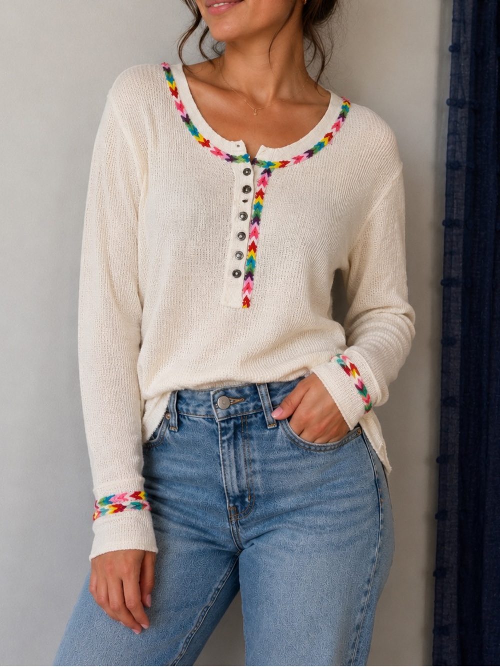We the Free • Knit Top with Colorful Details 🌈